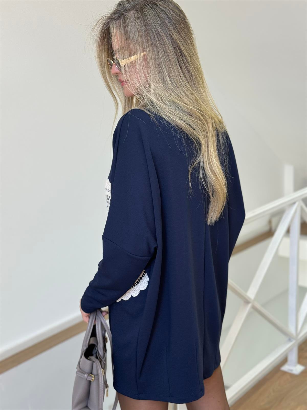 Dantel Detaylı Tunik Elbise-Lacivert