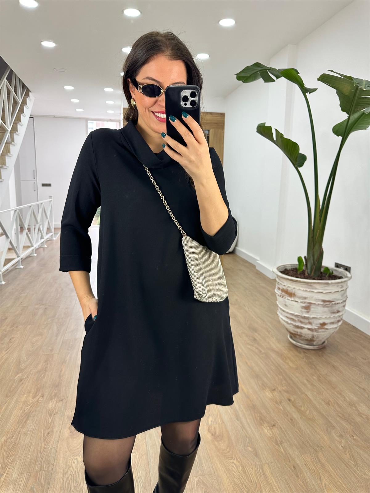 Degaje Yaka Cepli Salaş Elbise