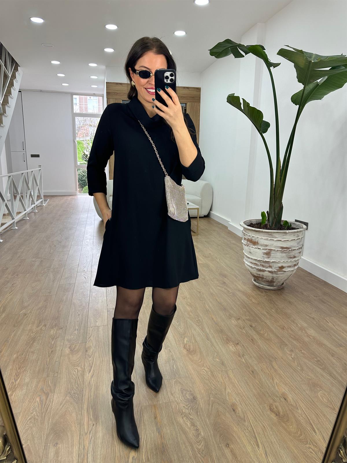 Degaje Yaka Cepli Salaş Elbise