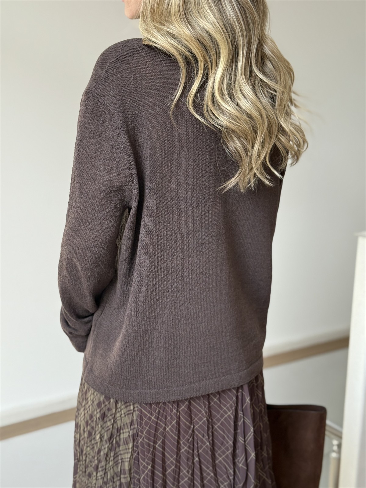 Dekoratif Bisiklet Yaka Merserize Triko - Kahverengi