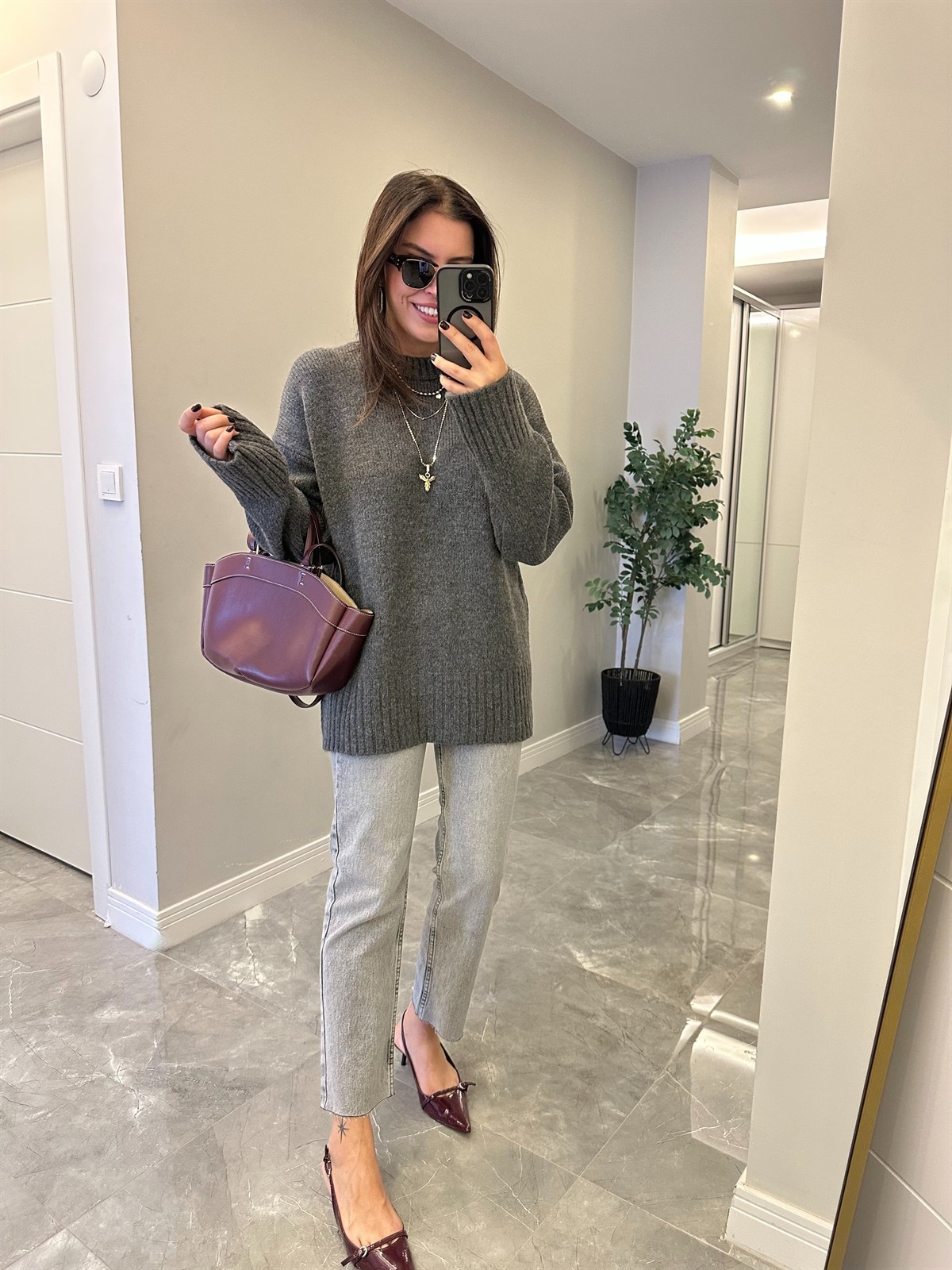 Dekoratif Detaylı Basic Triko Kazak - Antrasit