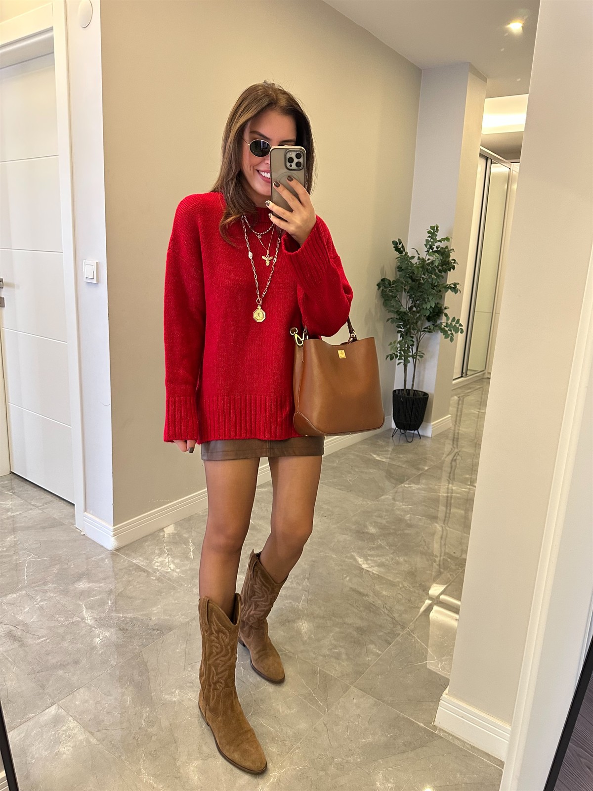 Dekoratif Detaylı Basic Triko Kazak - Kırmızı 