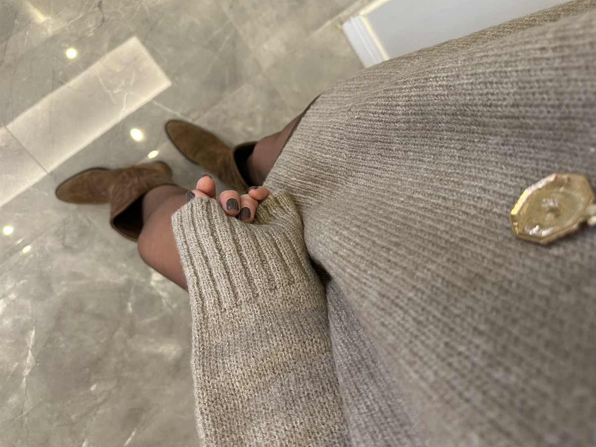 Dekoratif Detaylı Basic Triko Kazak - Vizon