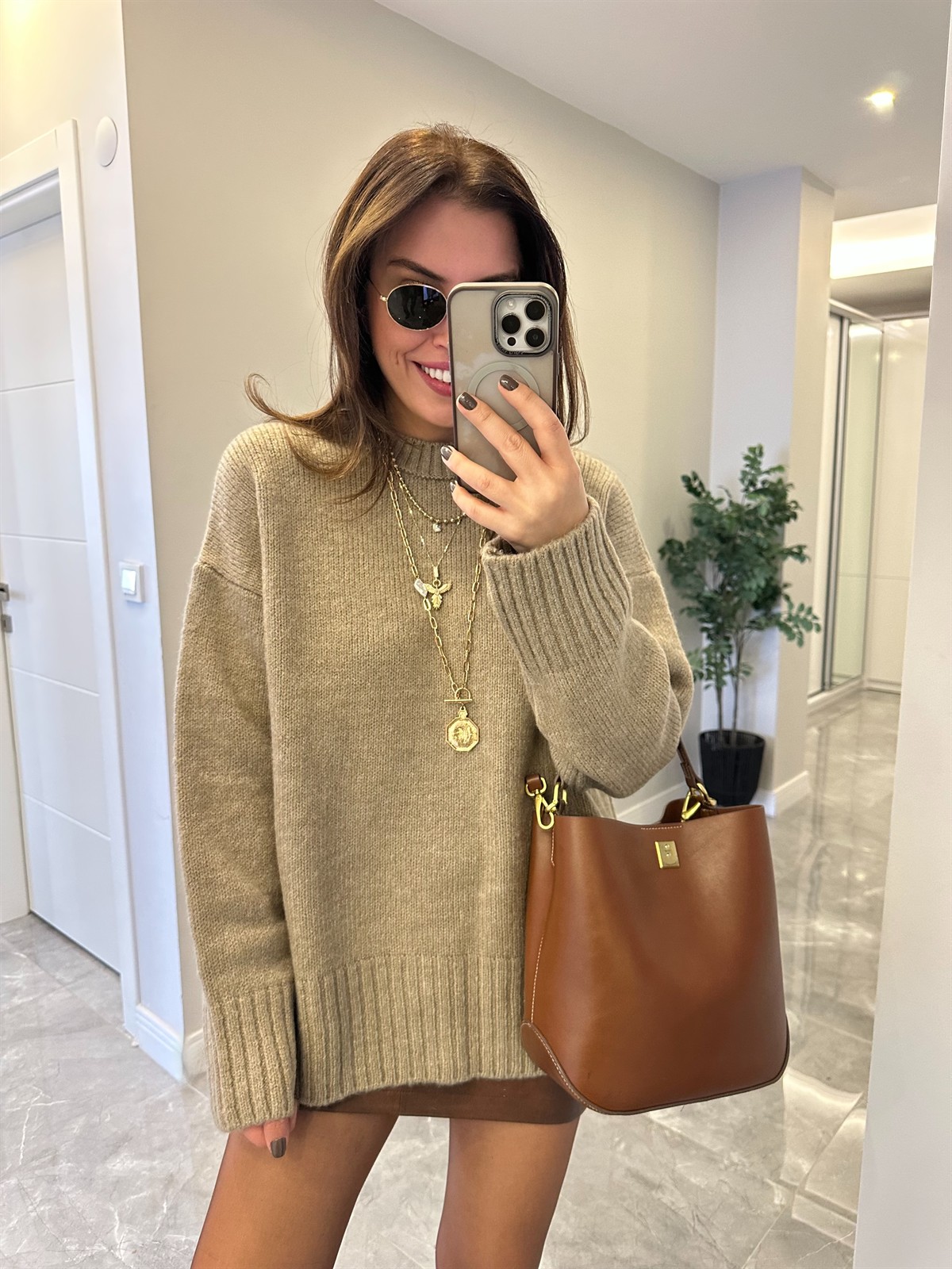 Dekoratif Detaylı Basic Triko Kazak - Vizon