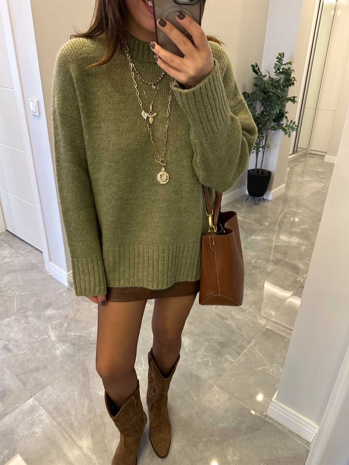 Dekoratif Detaylı Basic Triko Kazak - Yeşil