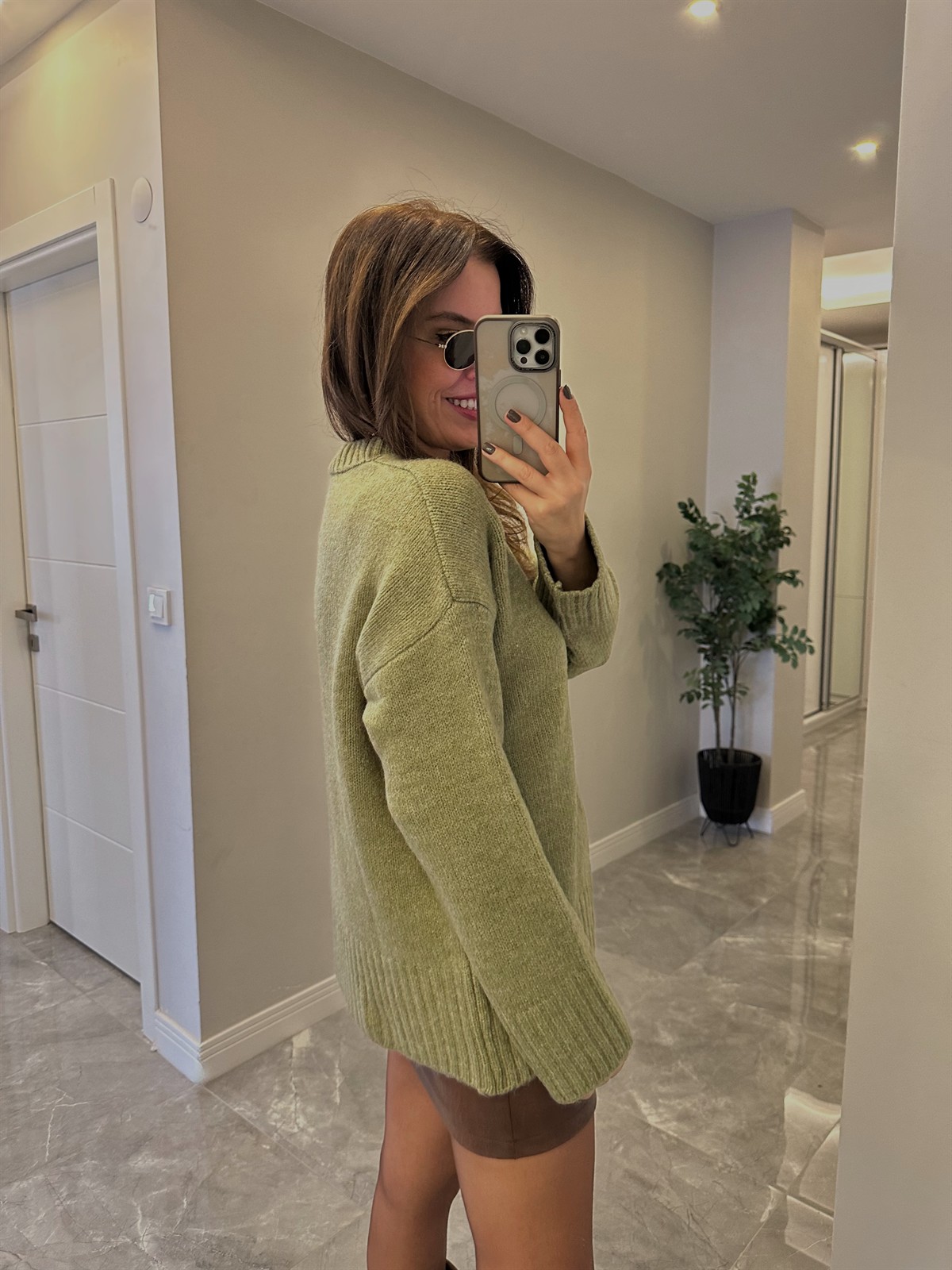 Dekoratif Detaylı Basic Triko Kazak - Yeşil