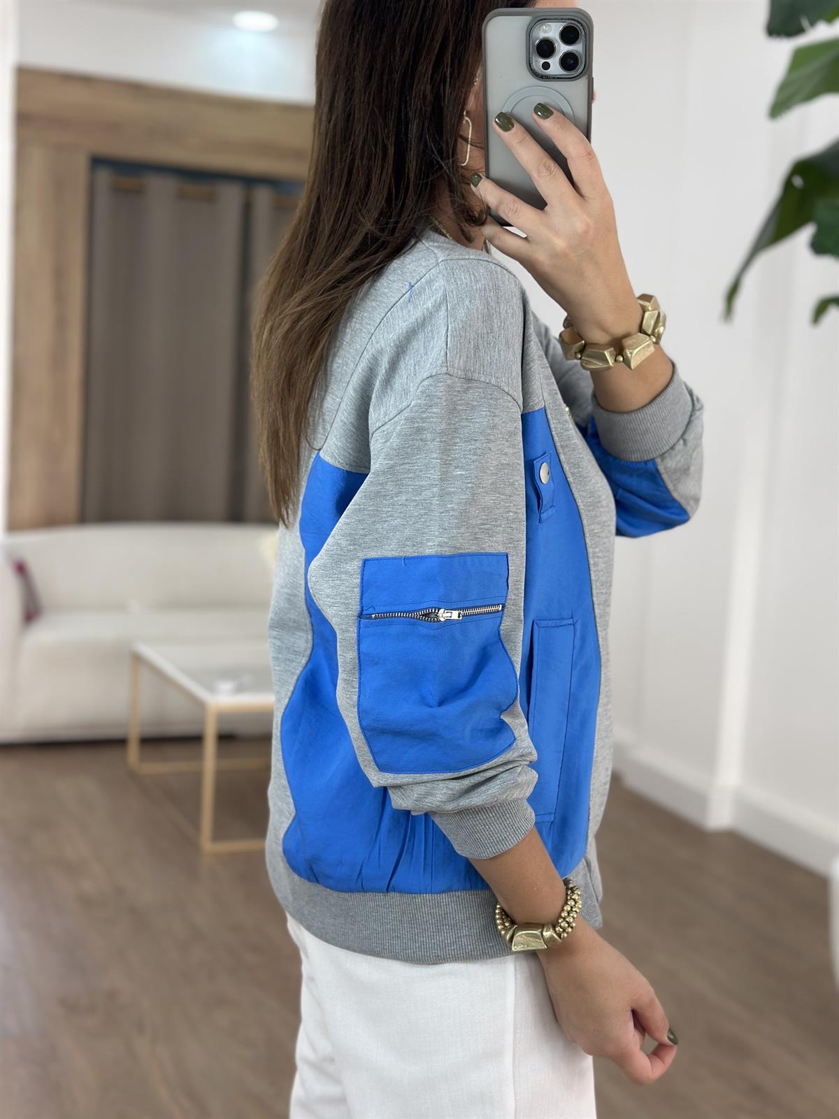 Dekoratif Yaka Garnili Sweatshirt - Mavi