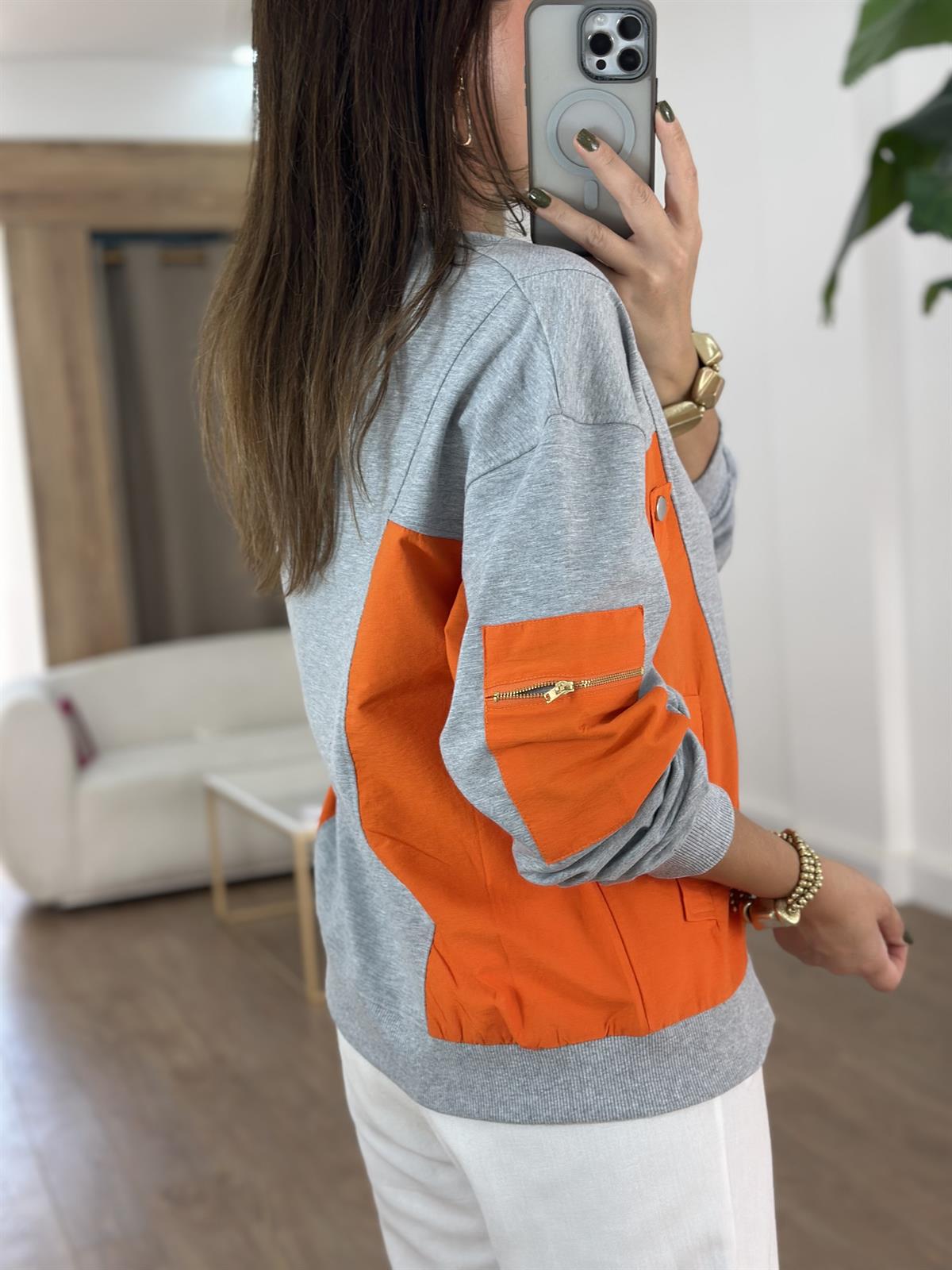 Dekoratif Yaka Garnili Sweatshirt - Turuncu