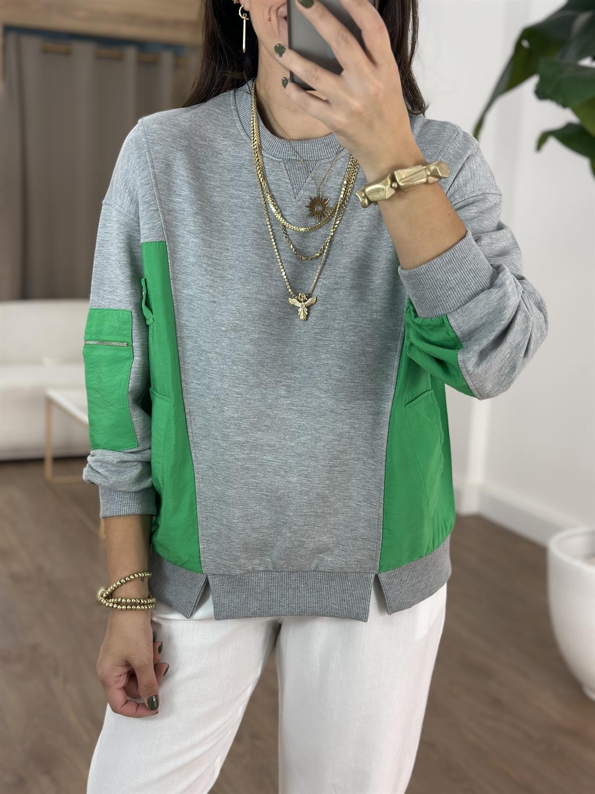 Dekoratif Yaka Garnili Sweatshirt - Yeşil