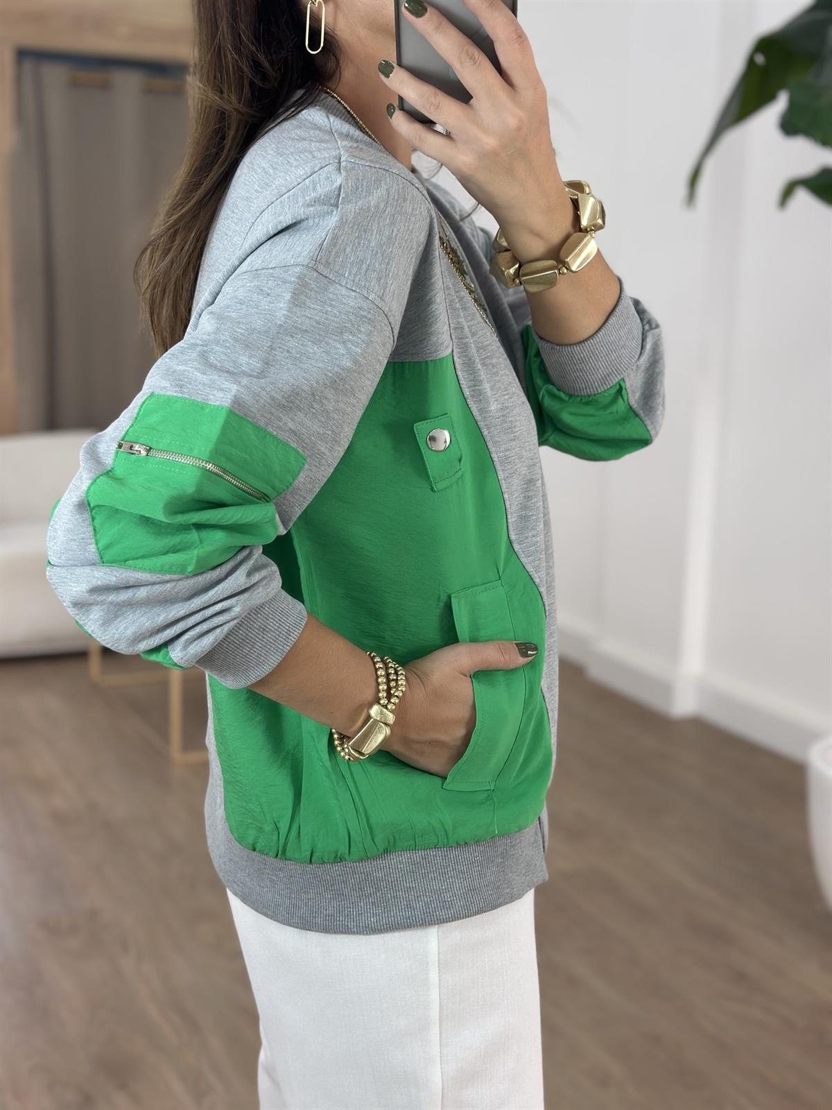 Dekoratif Yaka Garnili Sweatshirt - Yeşil