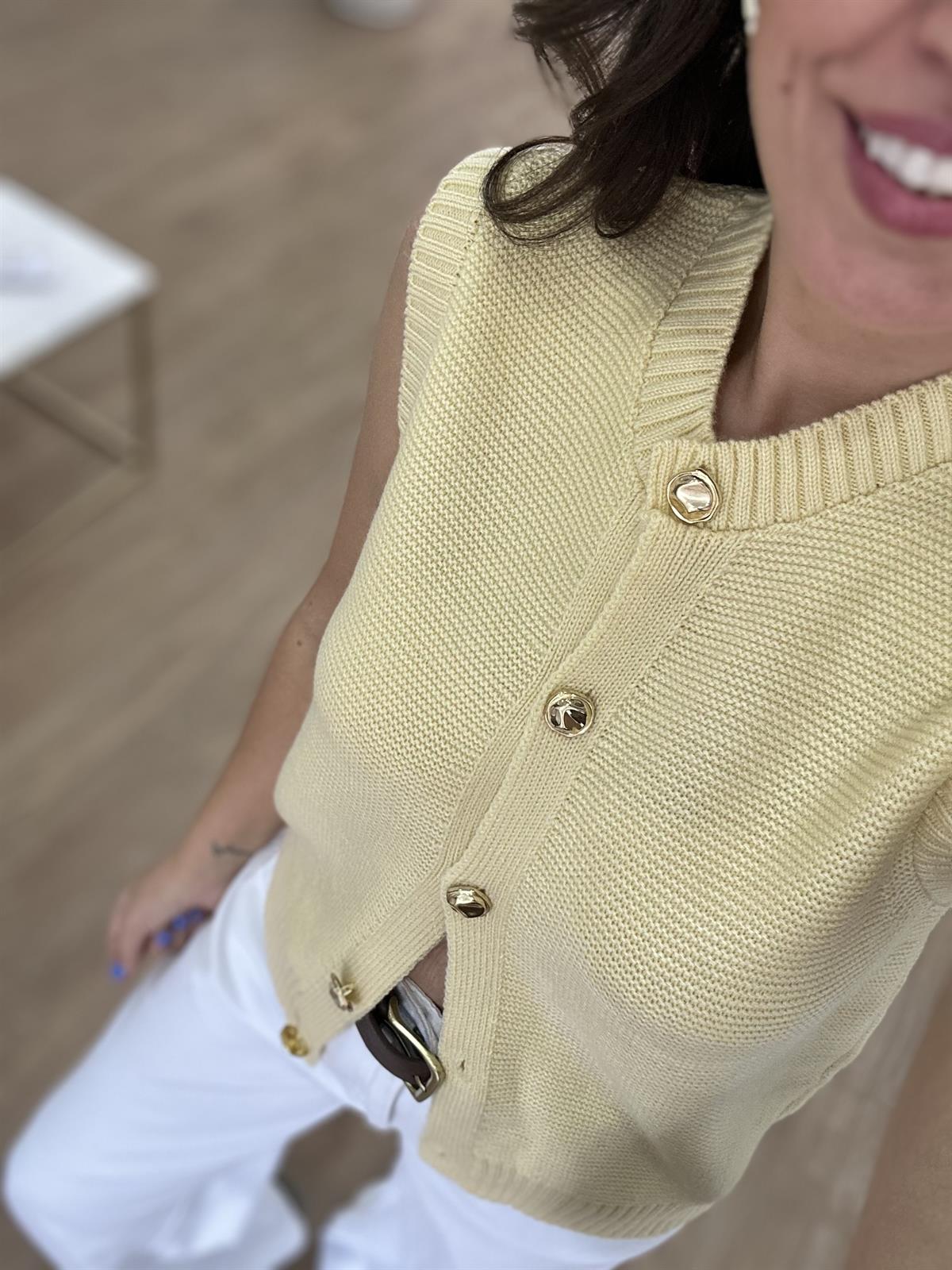 Dekoratif Yaka Gold Düğmeli Yelek - Sarı