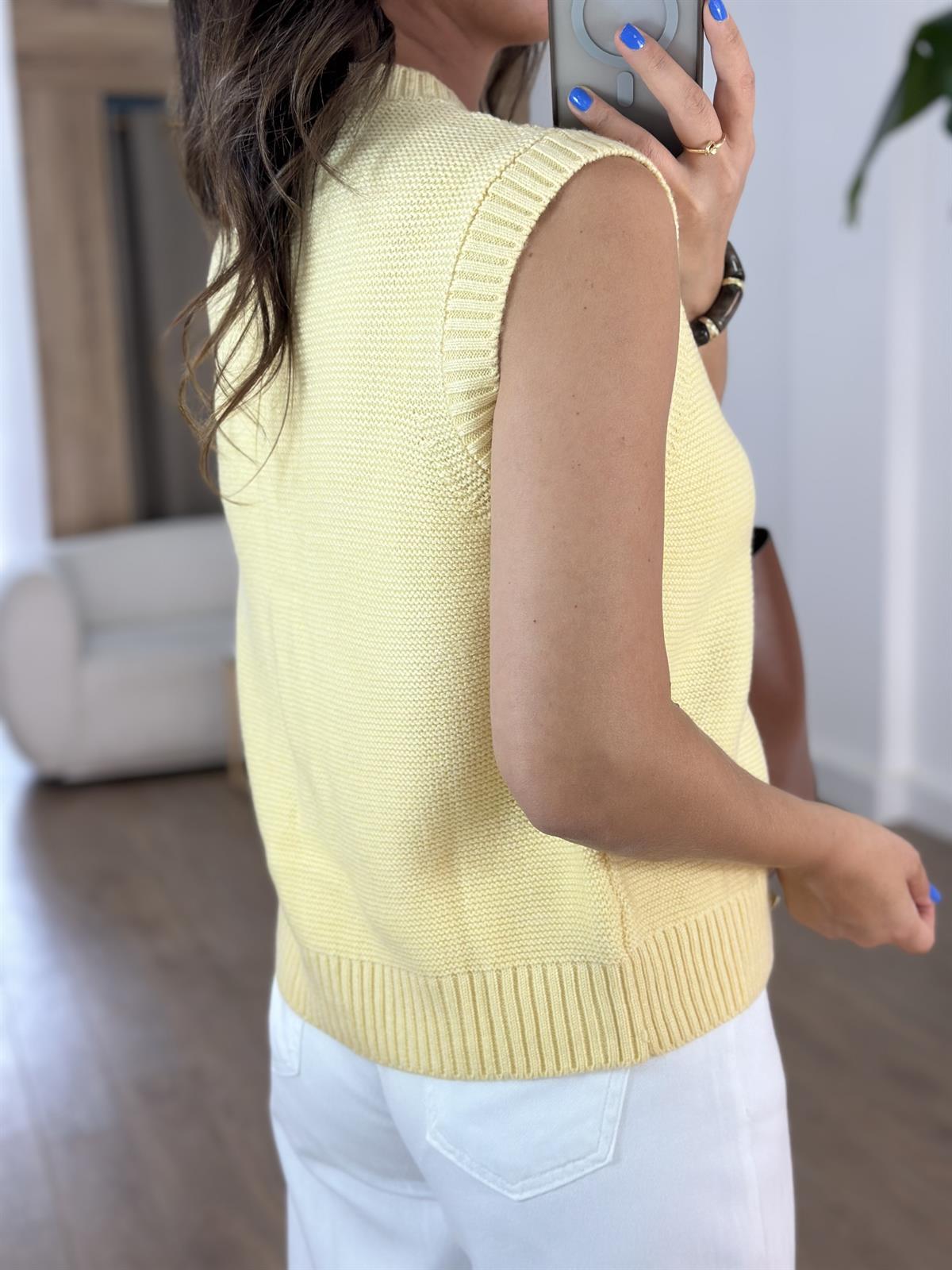 Dekoratif Yaka Gold Düğmeli Yelek - Sarı