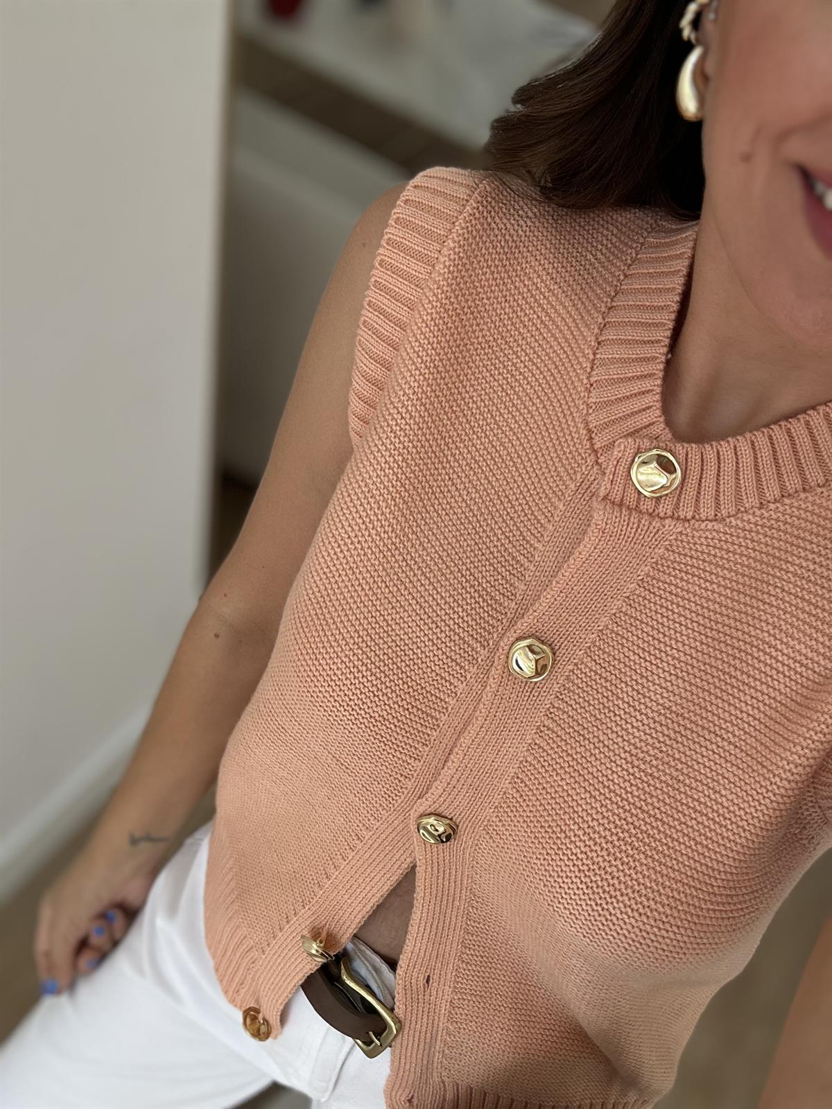 Dekoratif Yaka Gold Düğmeli Yelek - Somon 