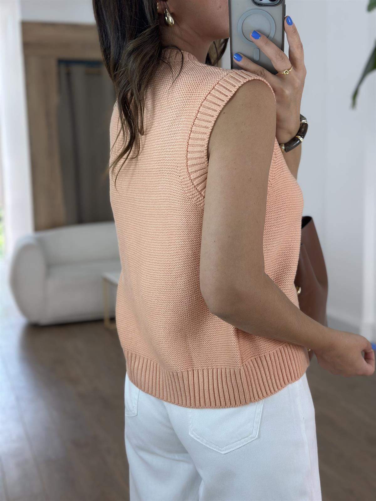 Dekoratif Yaka Gold Düğmeli Yelek - Somon 