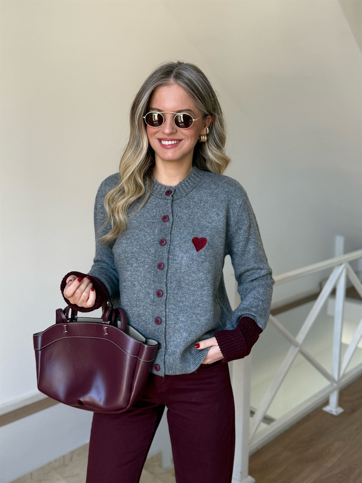 Dekoratif Yaka Kalpli Triko Hırka 