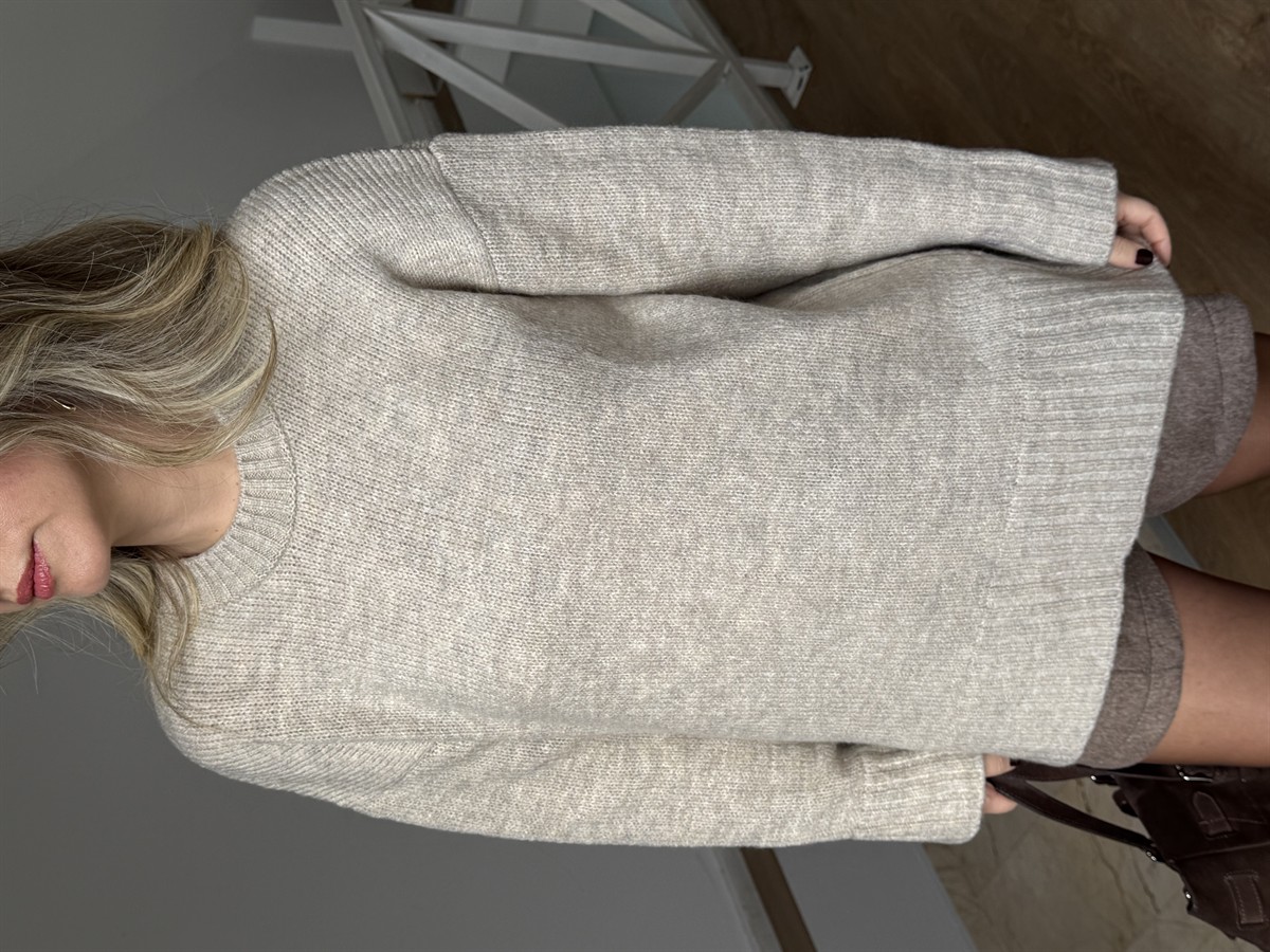 Dekoratif Yaka Oversize Kazak - Açık Bej