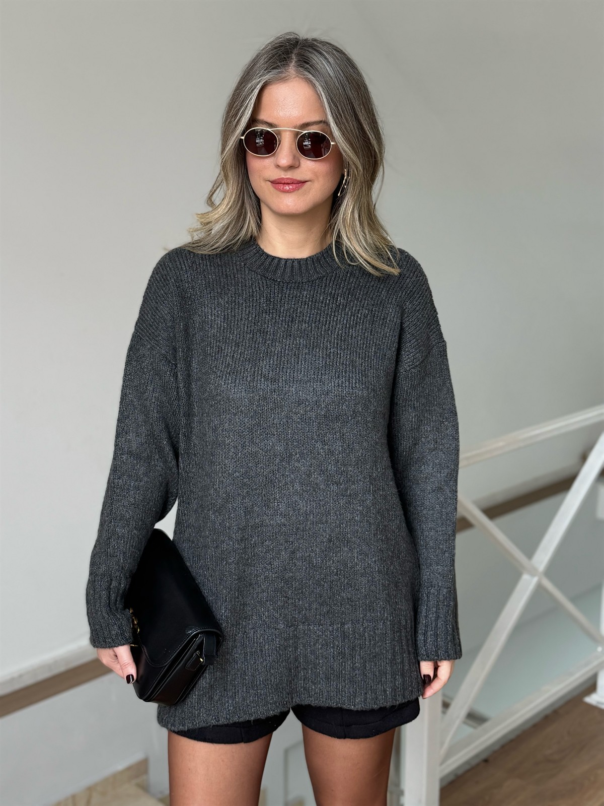 Dekoratif Yaka Oversize Kazak - Antrasit