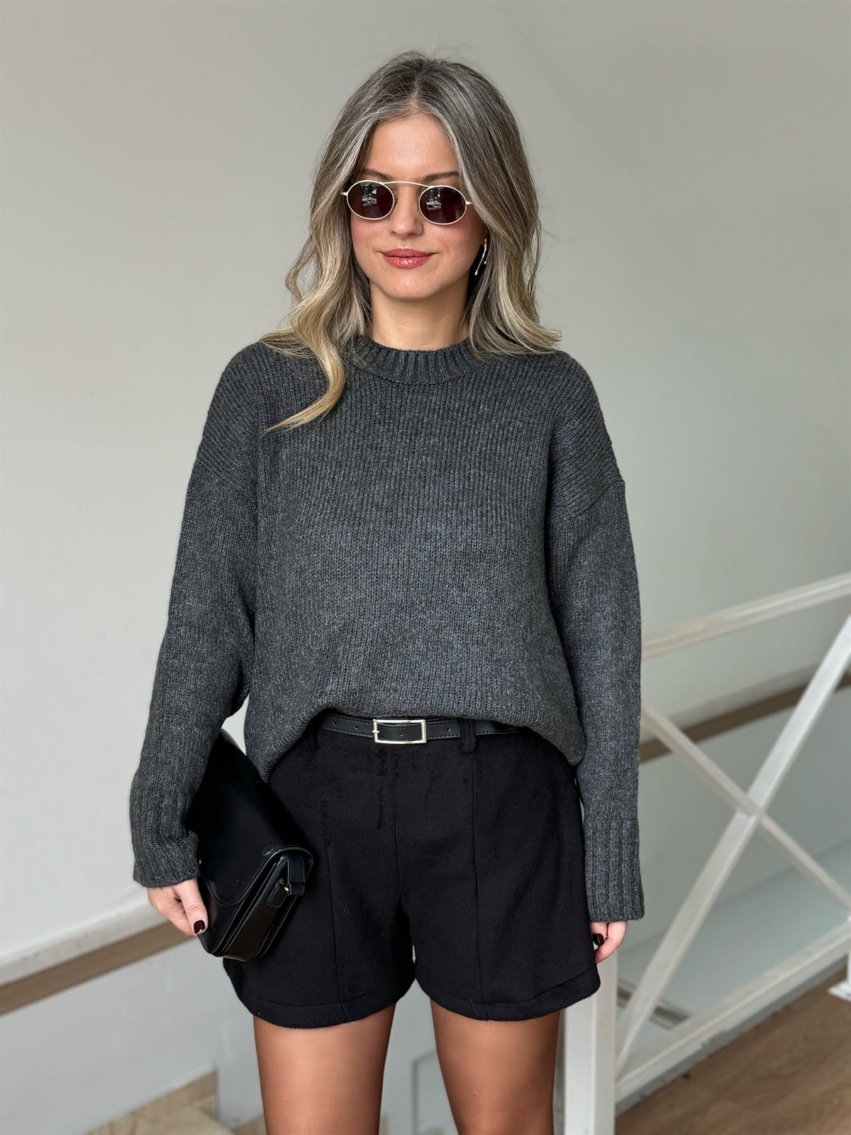 Dekoratif Yaka Oversize Kazak - Antrasit