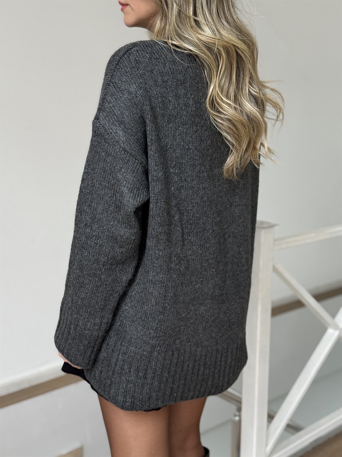 Dekoratif Yaka Oversize Kazak - Antrasit