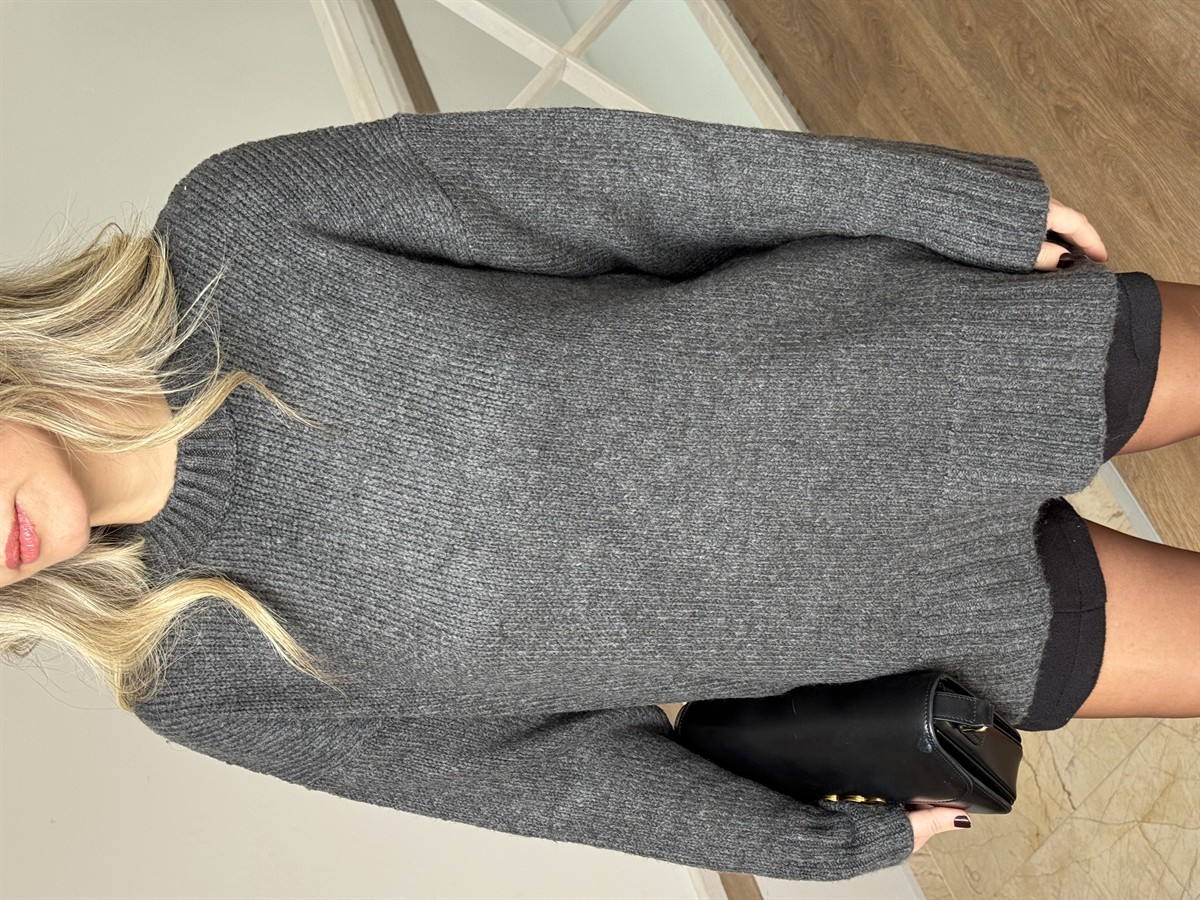 Dekoratif Yaka Oversize Kazak - Antrasit