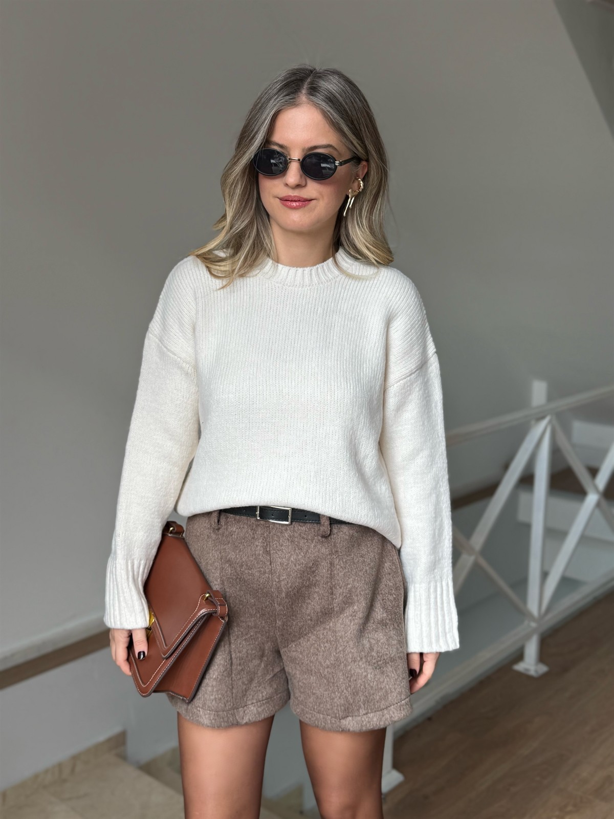 Dekoratif Yaka Oversize Kazak - Ekru