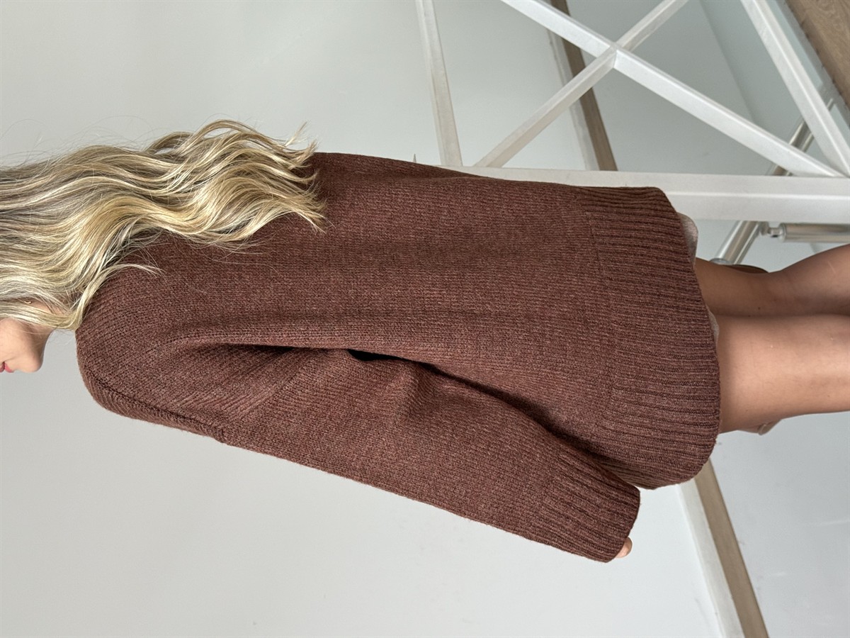 Dekoratif Yaka Oversize Kazak - Kahverengi