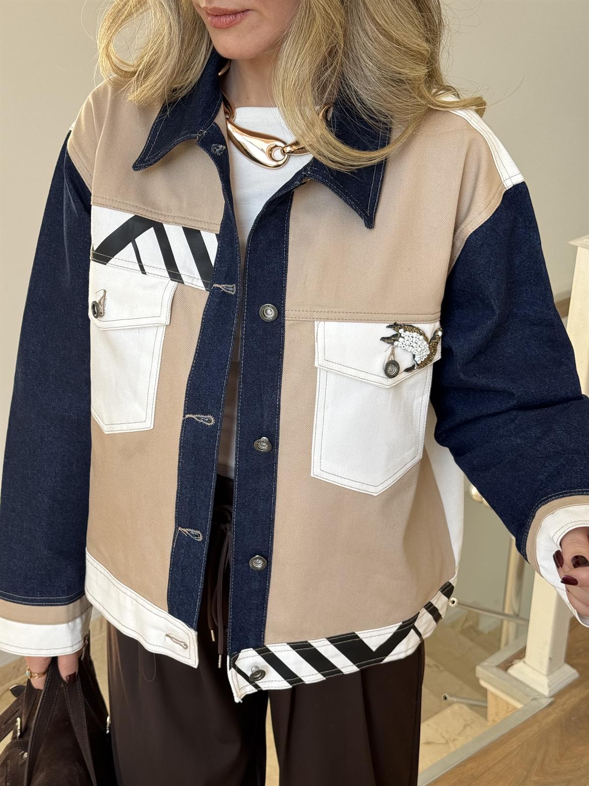 Denim Garnili El İşlemeli Ceket 