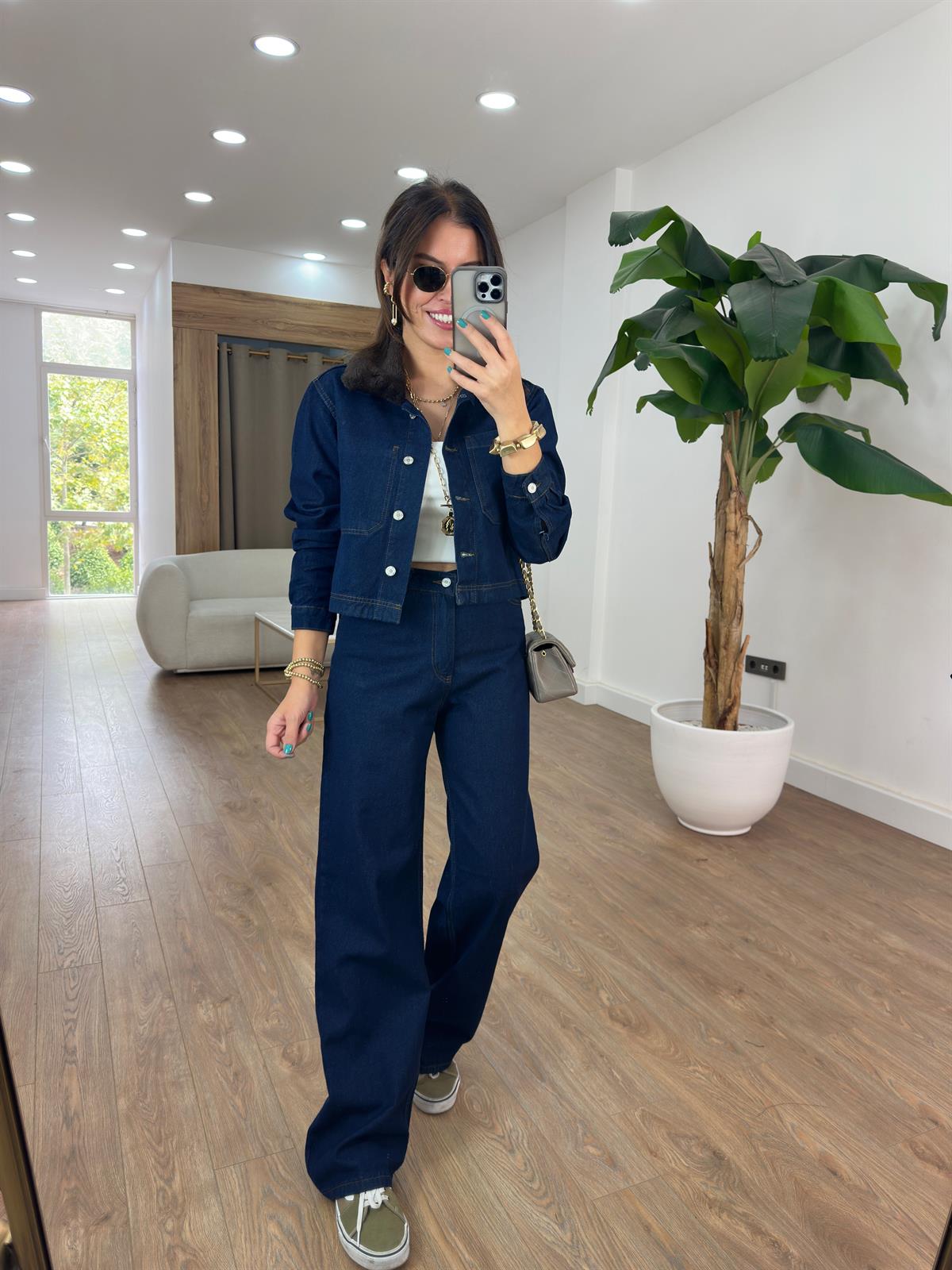 Yakası Kürklü Denim Pantolon Ceket Takım 