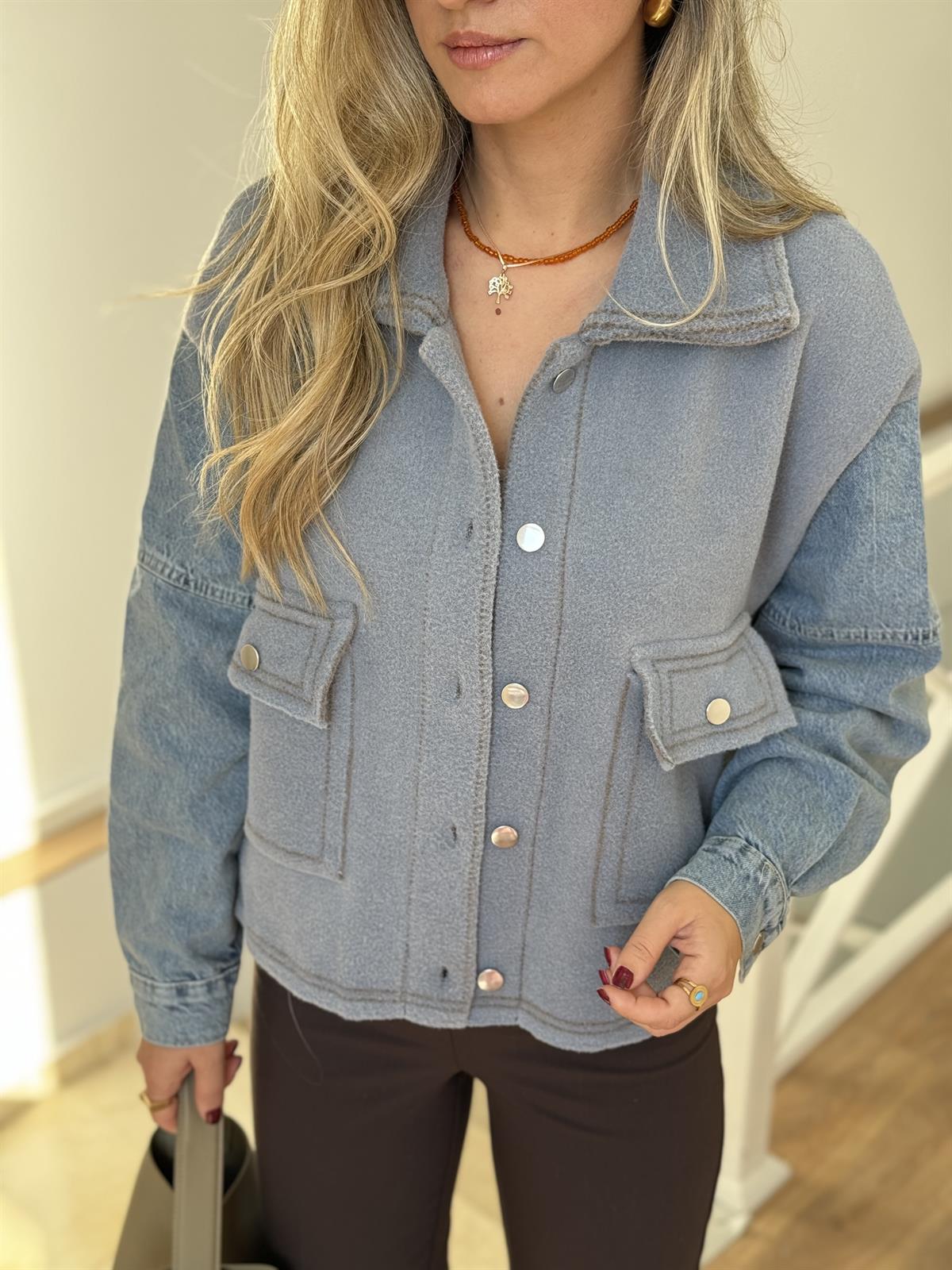 Denim Polar Mix Ceket - Mavi