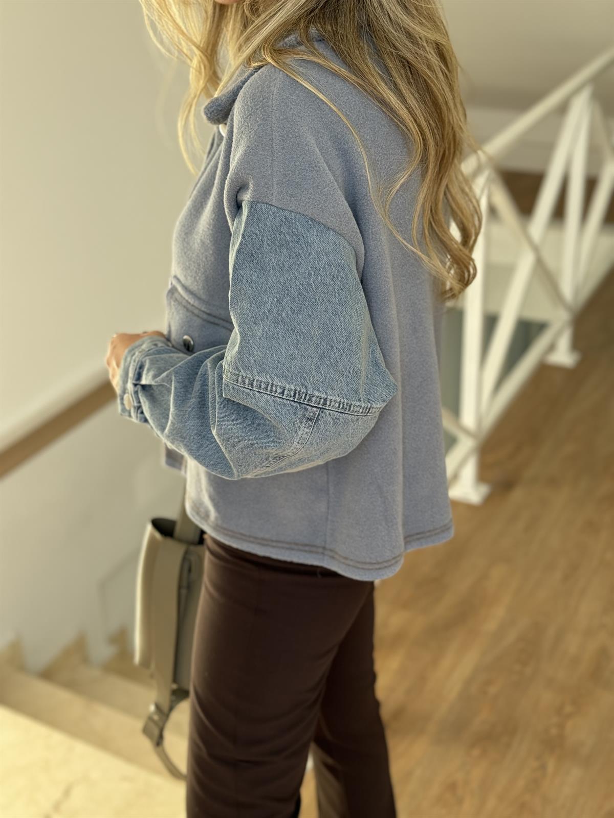 Denim Polar Mix Ceket - Mavi