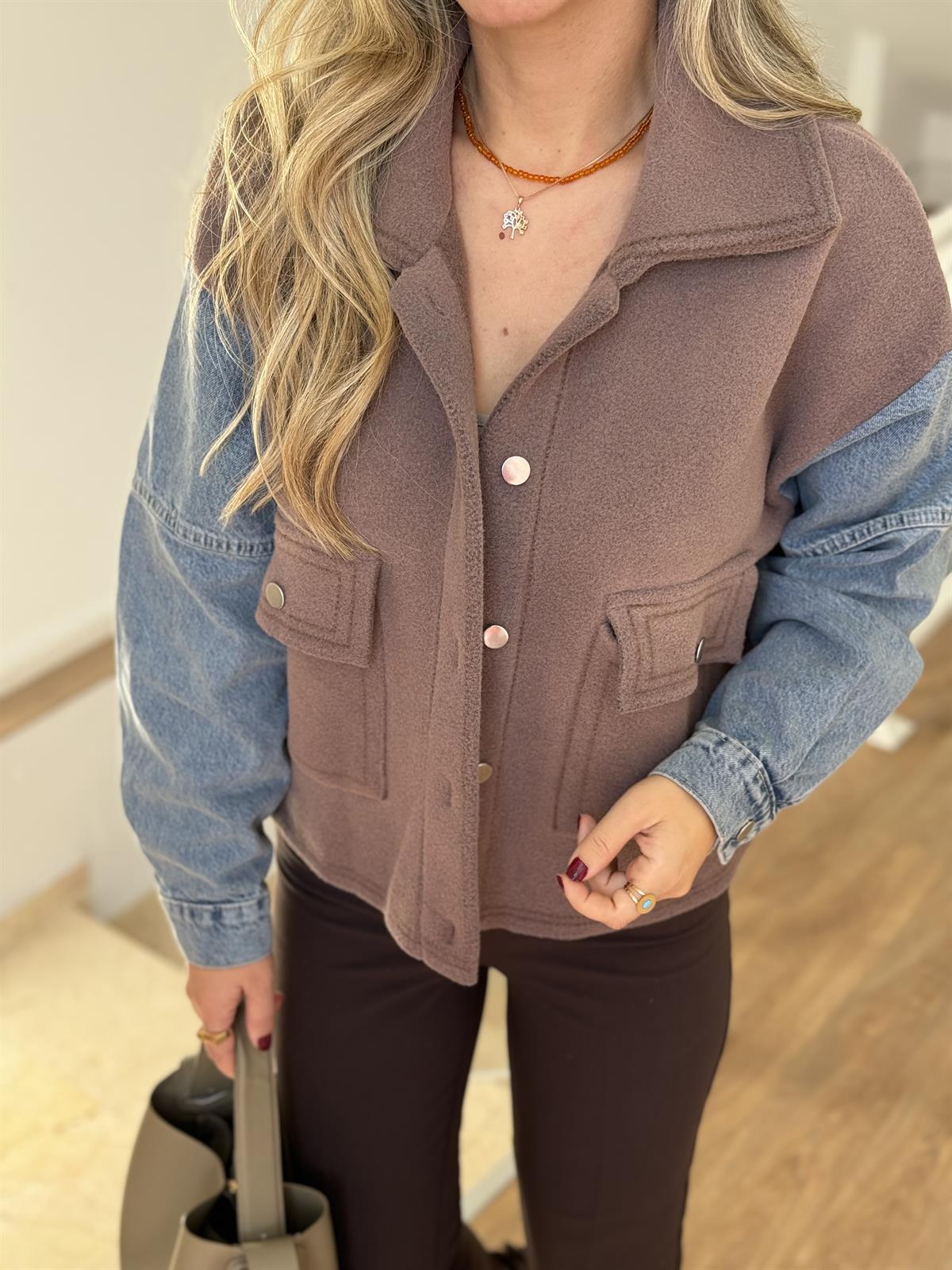 Denim Polar Mix Ceket - Vizon