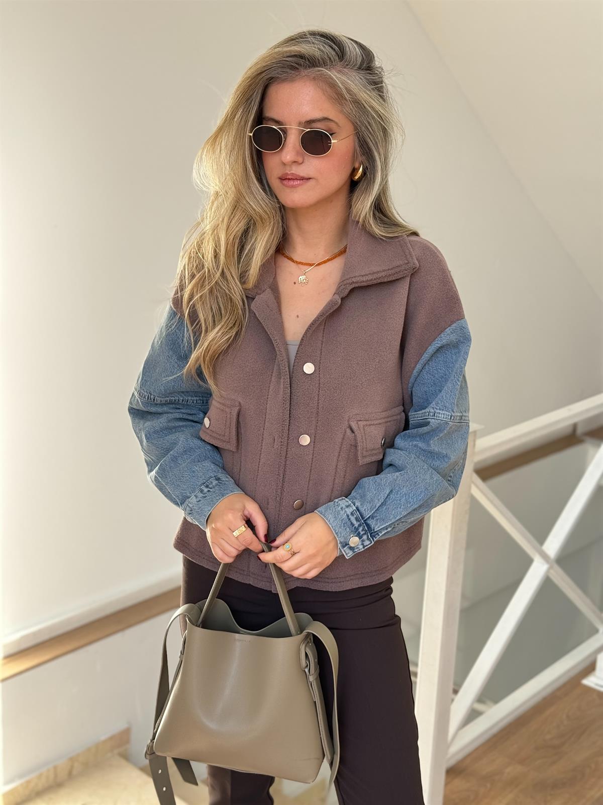 Denim Polar Mix Ceket - Vizon