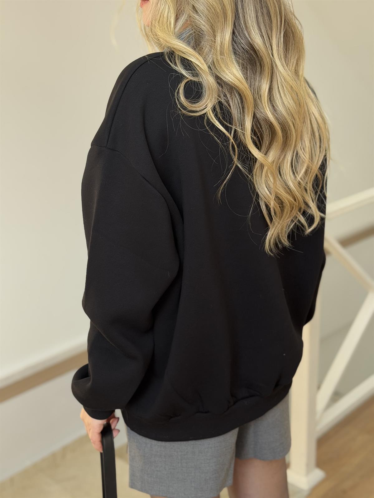 Denim Yaka Sweatshirt - Siyah