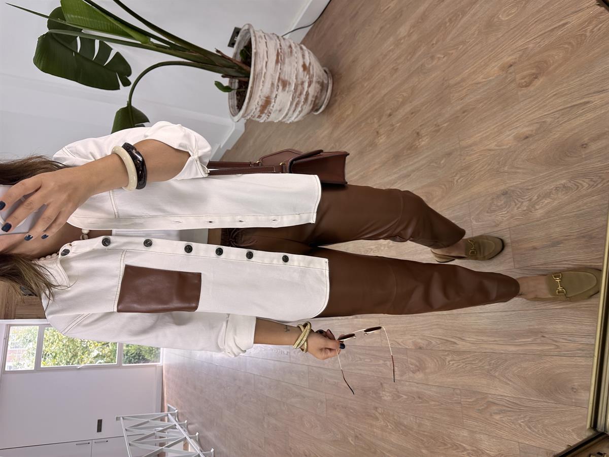 Deri Cepli Denim Ceket 