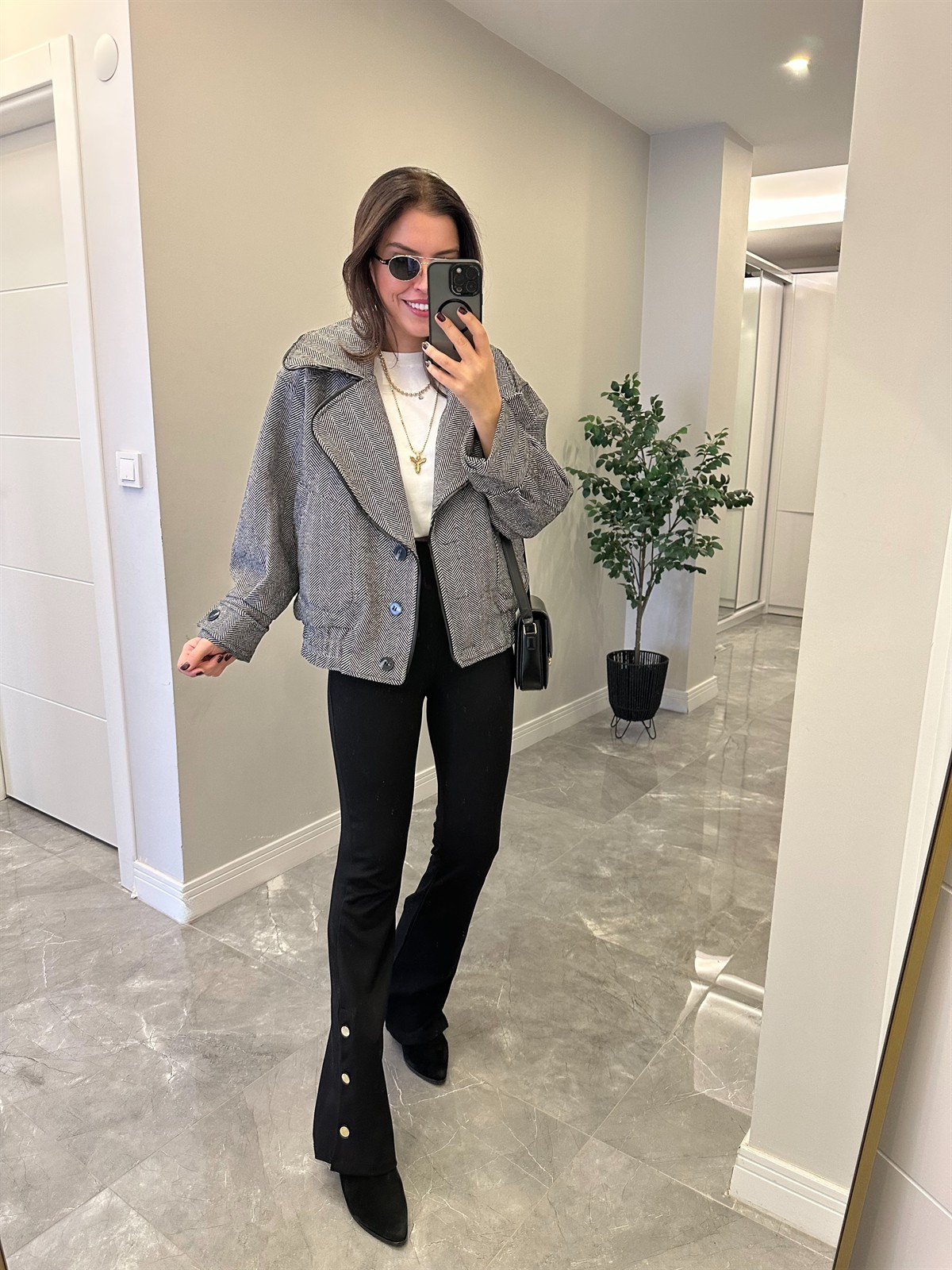 Deri Detaylı Kazayağı Bomber Ceket - Siyah