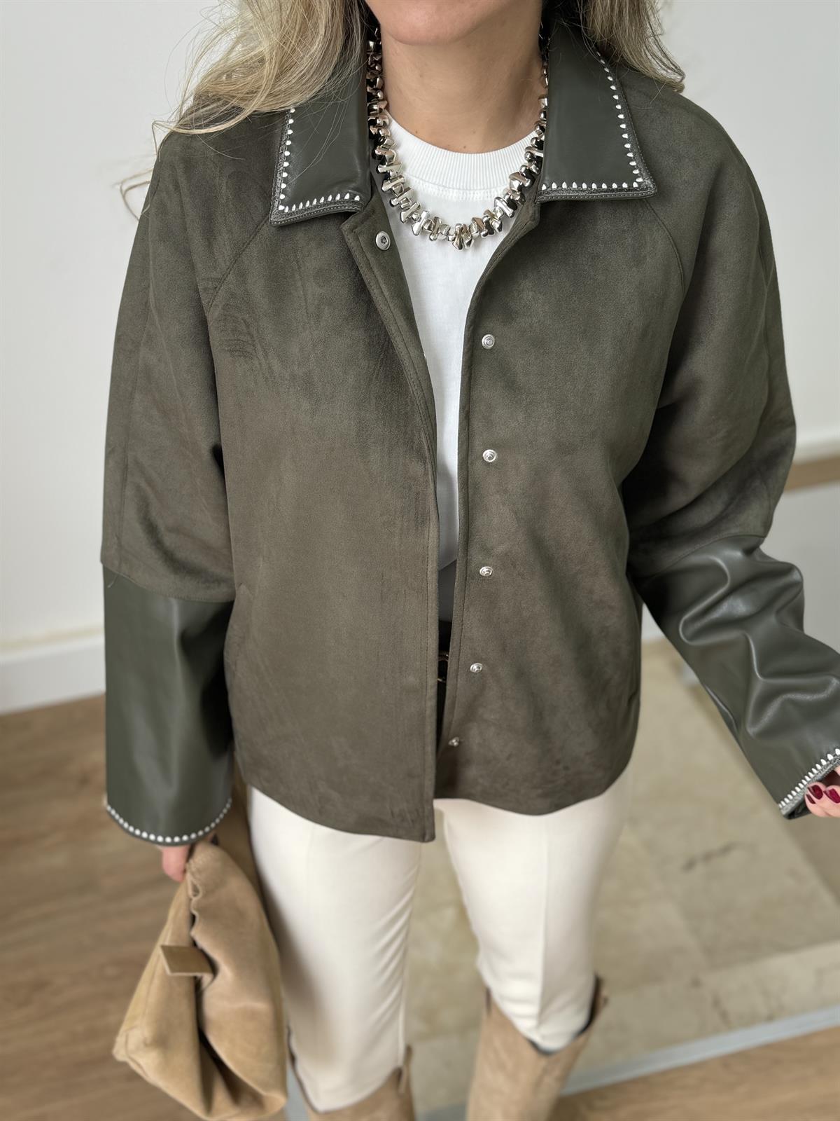 Deri Garnili Süet Ceket