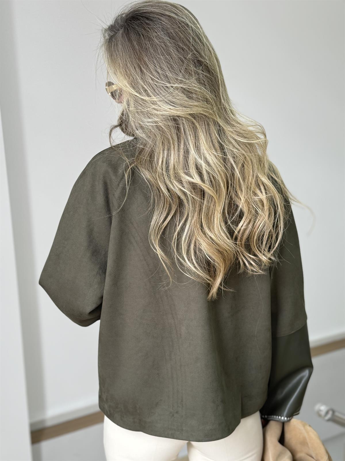 Deri Garnili Süet Ceket