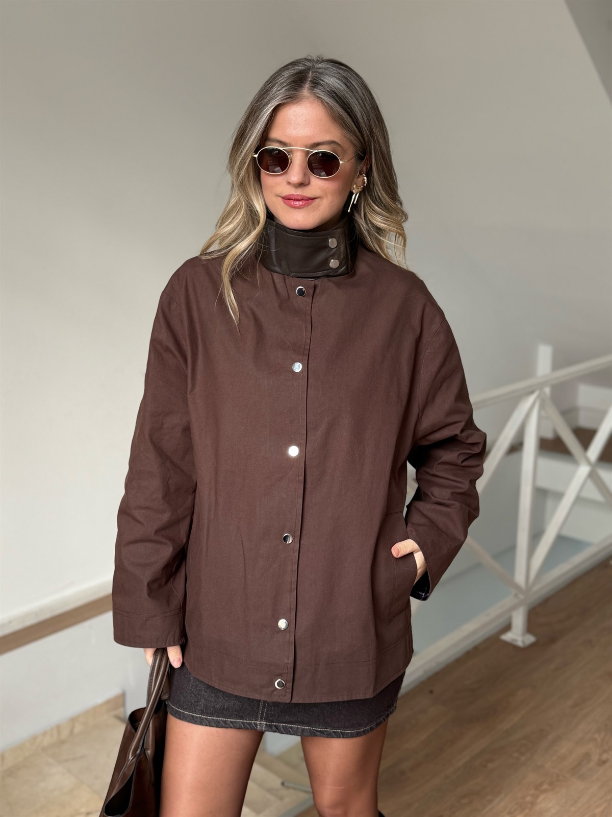 Deri Yaka Ekose Astarlı Ceket 