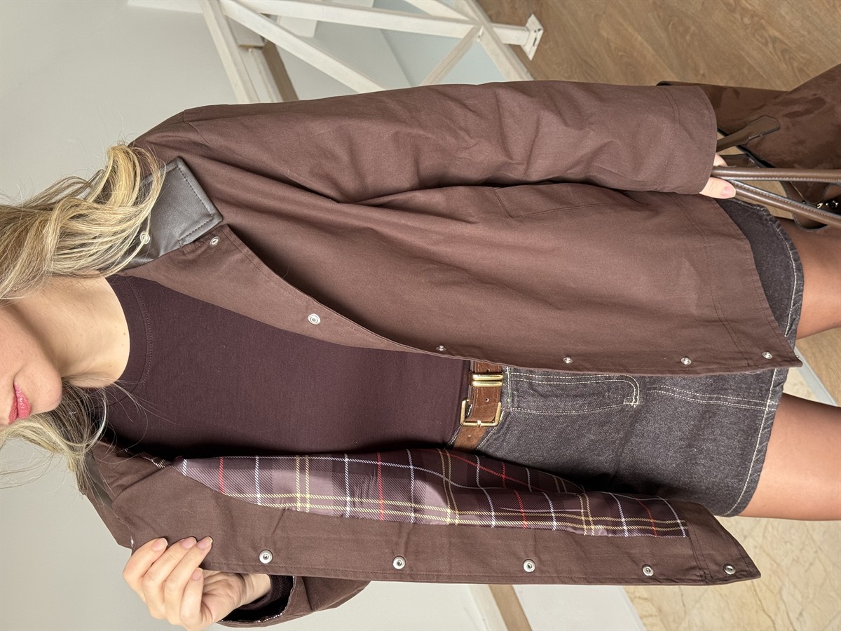 Deri Yaka Ekose Astarlı Ceket 