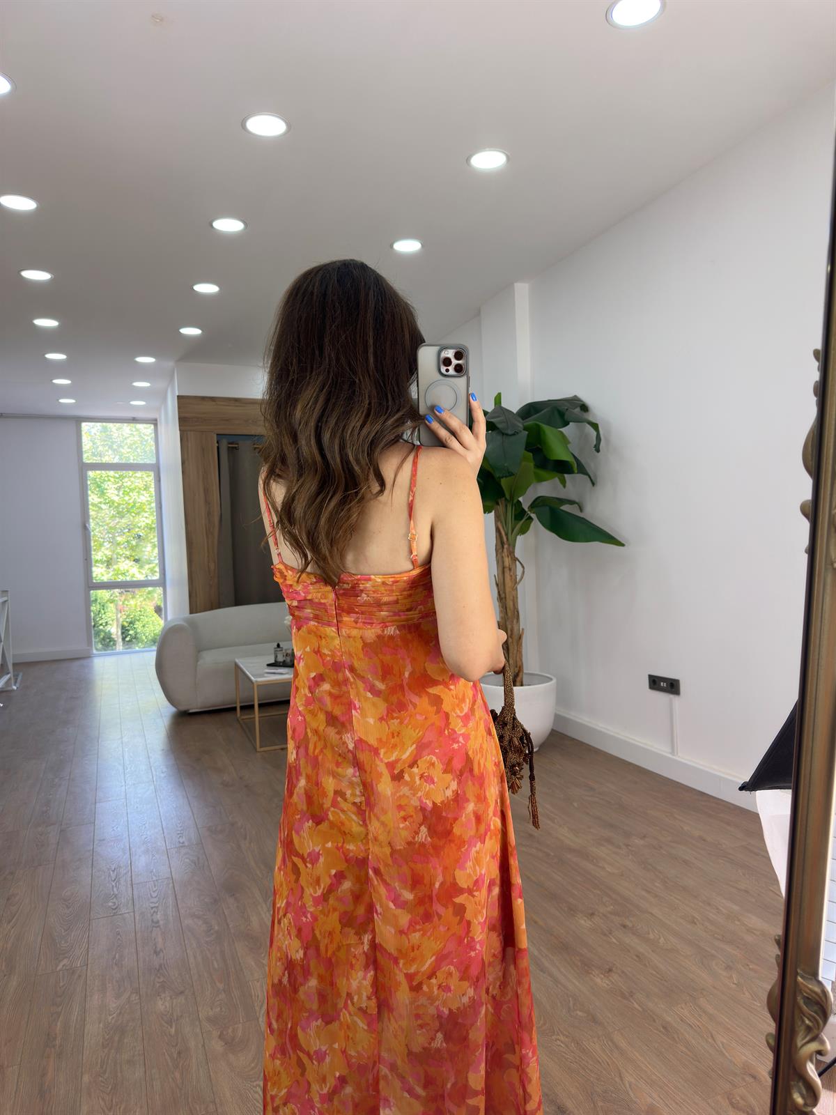 Desenli Şifon Elbise