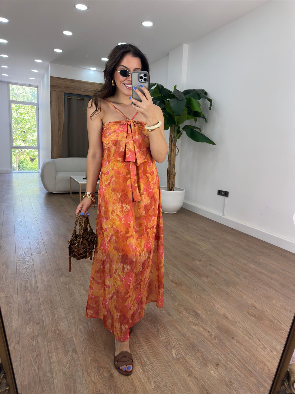 Desenli Şifon Elbise