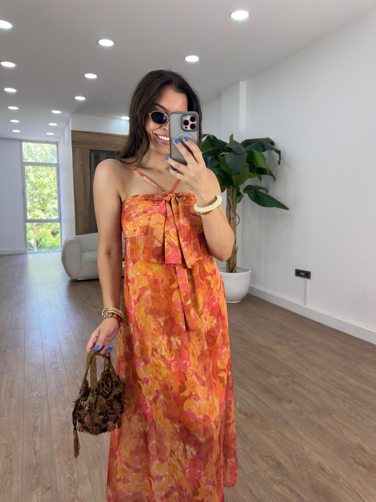 Desenli Şifon Elbise