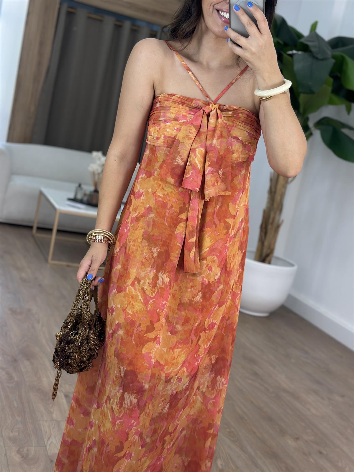 Desenli Şifon Elbise