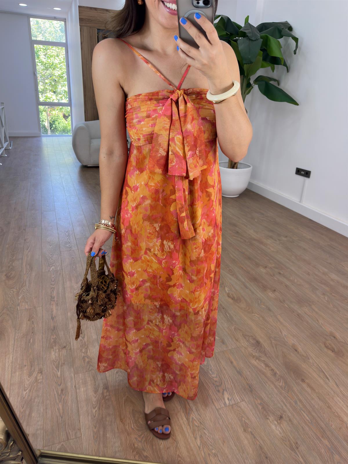 Desenli Şifon Elbise