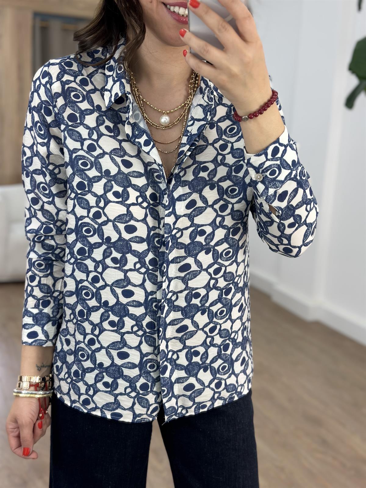 Desenli Tensel Gömlek - Mavi