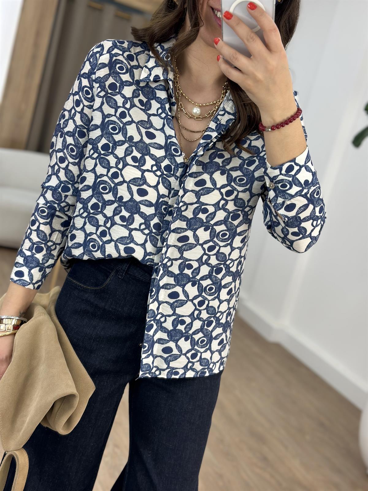 Desenli Tensel Gömlek - Mavi