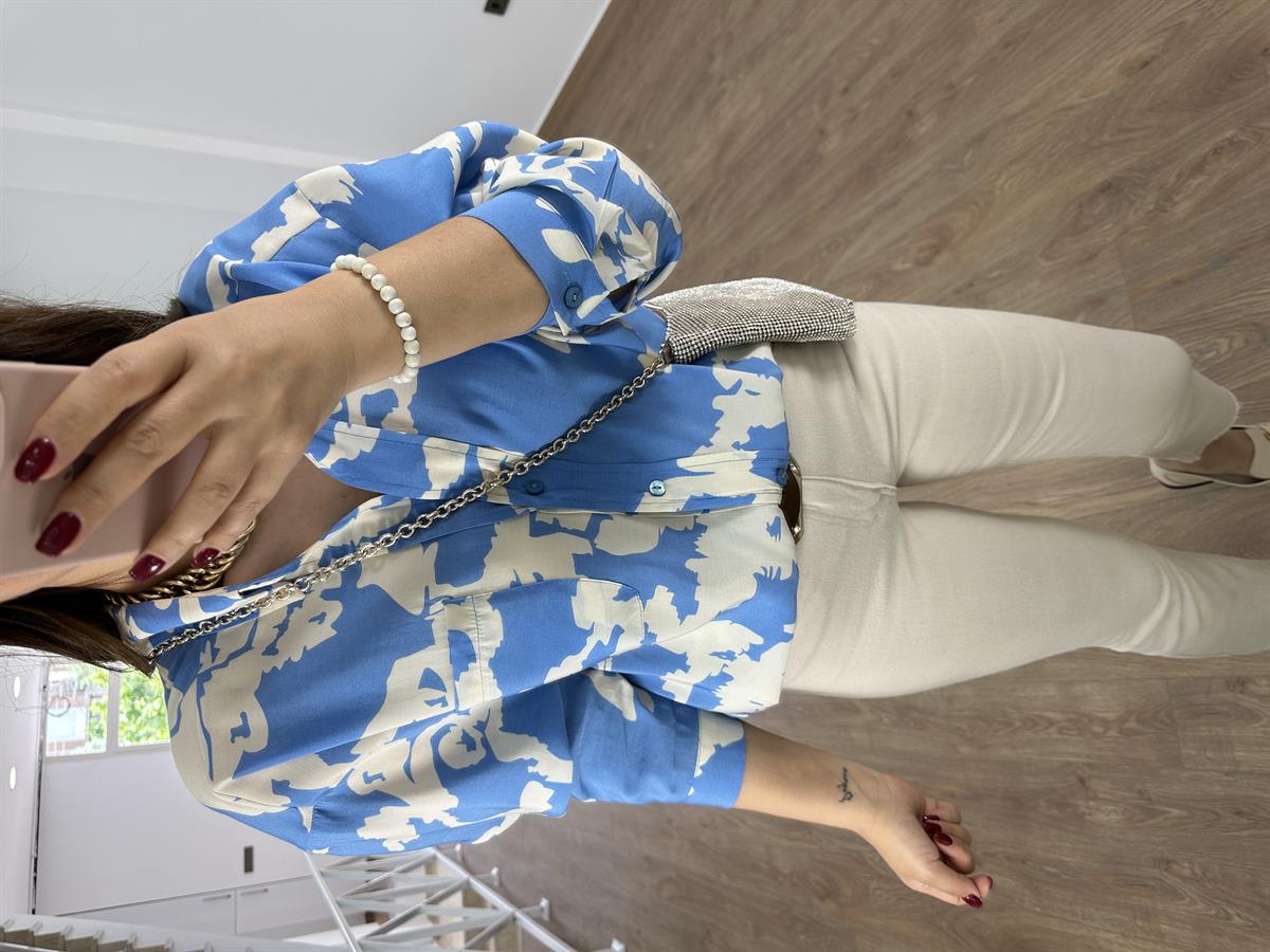 Desenli Tnsel Salaş Gömlek-Mavi