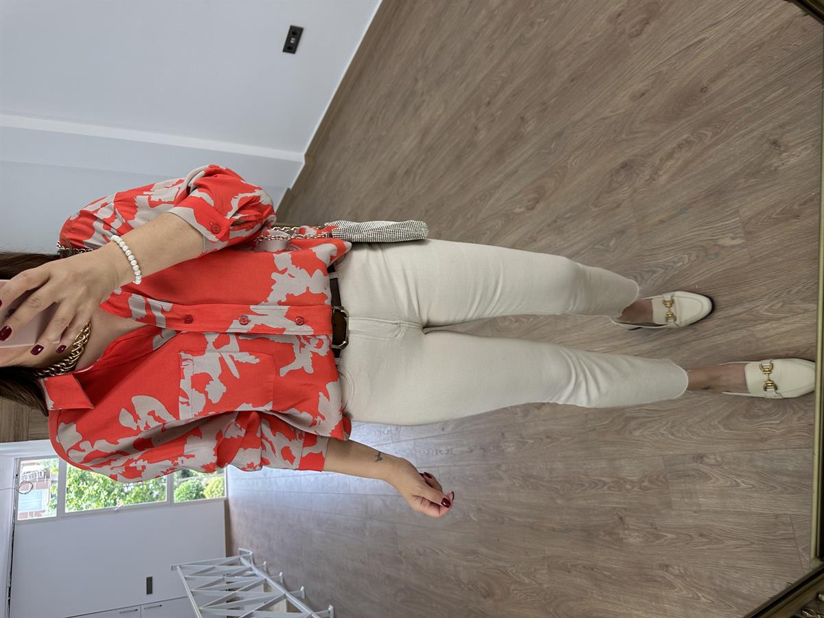 Desenli Tnsel Salaş Gömlek-Nar Çiçeği