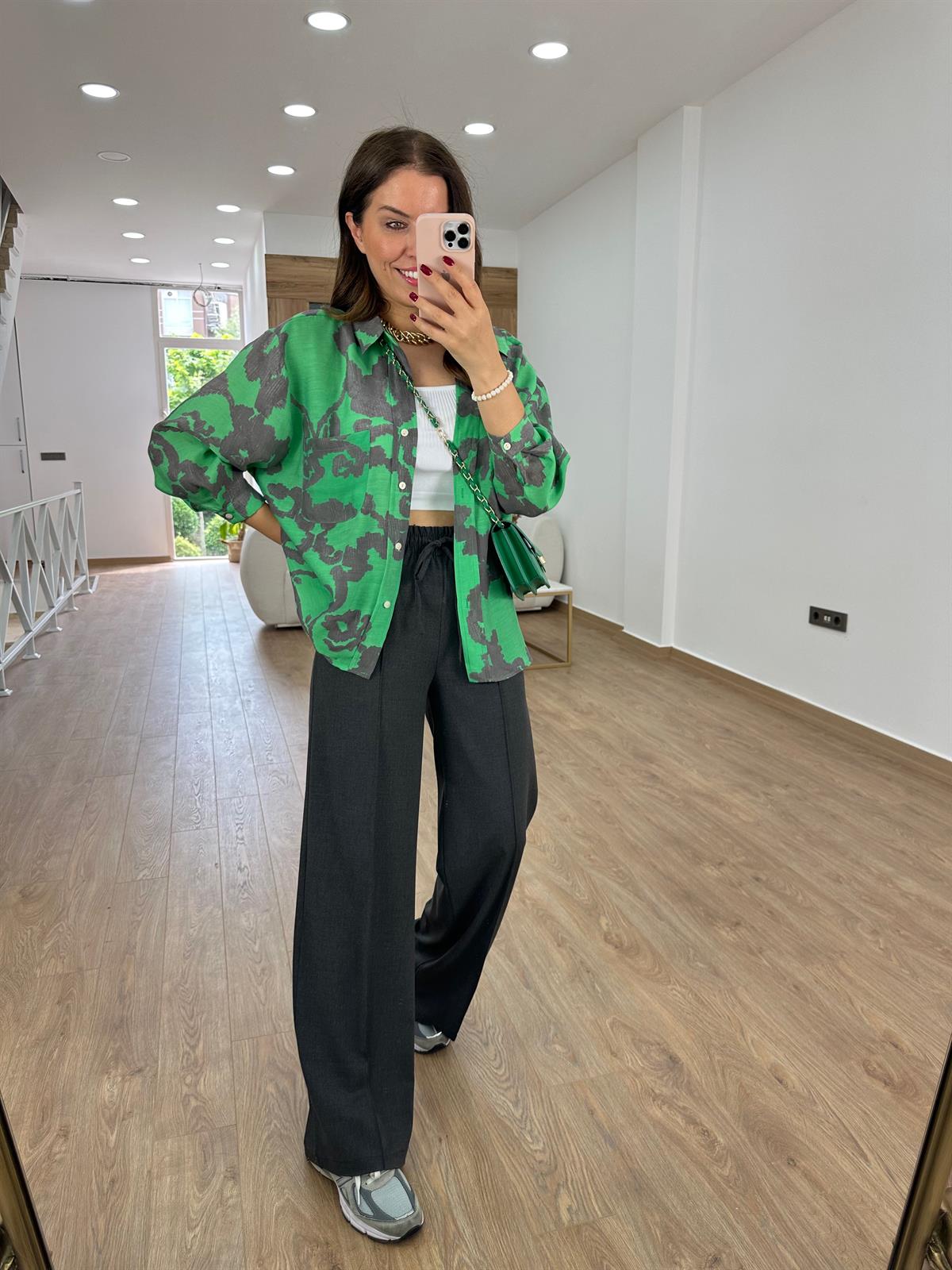 Desenli Tnsel Salaş Gömlek-Yeşil