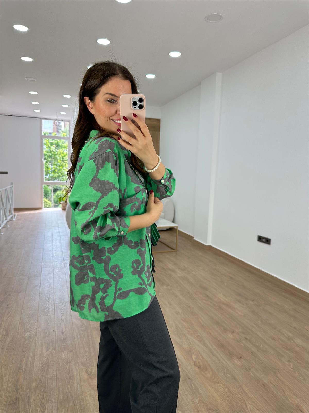 Desenli Tnsel Salaş Gömlek-Yeşil